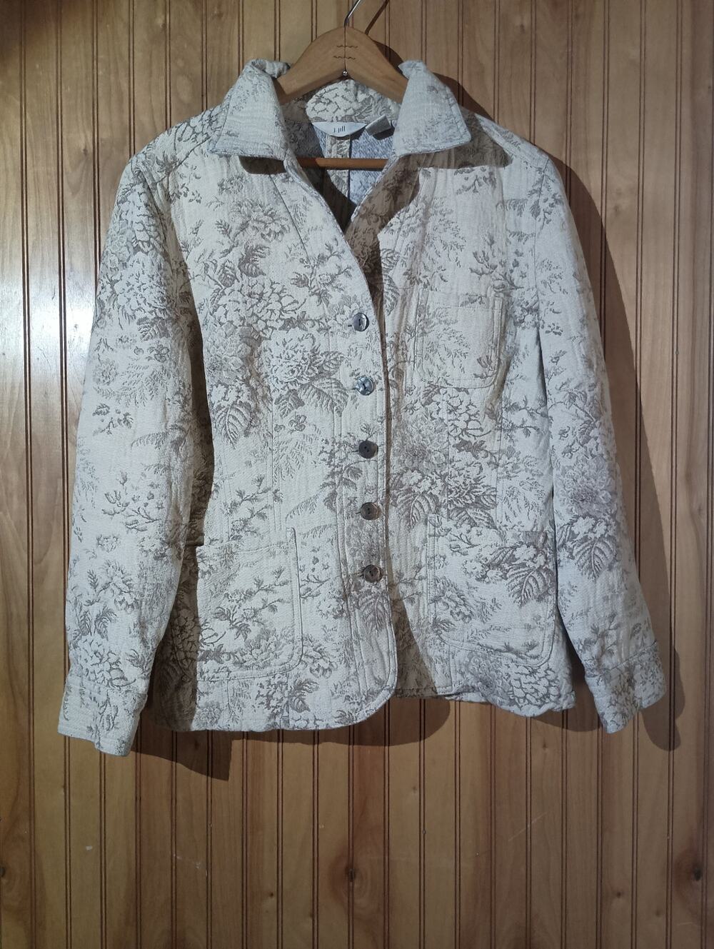 J JILL Size M Cotton Hemp Blend Floral Blazer Jacket Cottagecore Light Academia